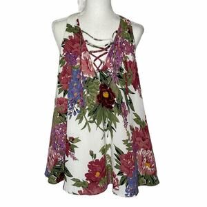 Show Me Your Mumu Rancho Mirage Floral Lace Up Tunic Dress Size XS